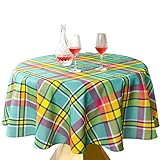 JIATER Modern Plaid Table Cloth Spillproof Polyester Fabric Round Tablecloth (70