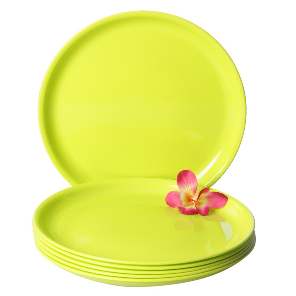 Polypropylene Microwave Safe Break Resistant Dinner Plates, 6 Pieces, (Lime Green, Round)