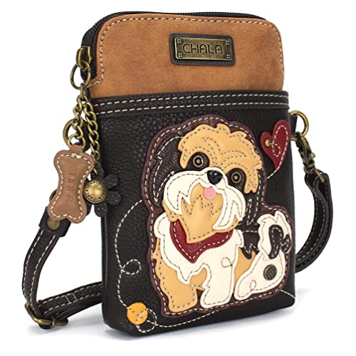 Image of CHALA Dog Collection Cell Phone Crossbody Purse-Women PU Leather /Canvas Multicolor Handbag with Adjustable Strap