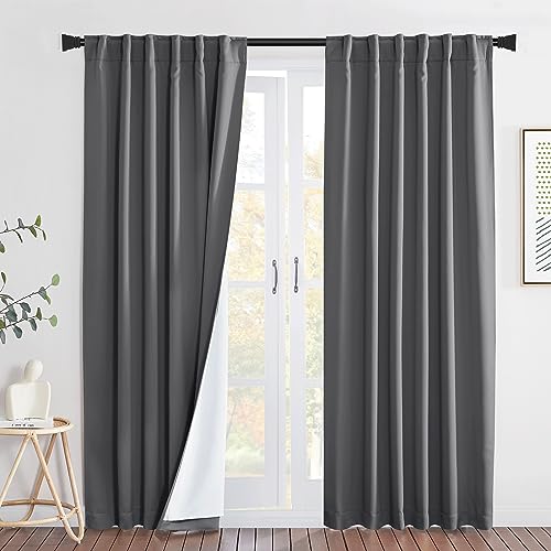 NICETOWN 4-in-1 PM2.5 Noise-Reducing Thermal Insulation Curtains for Villa/Hall/Dorm (Gray, 2 Panels, 52 x 95)