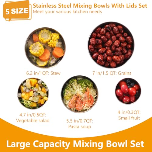 Set de 5 tazones de acero inoxidable con tapa miniatura 2