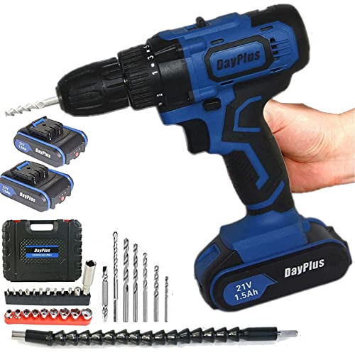 Akkuschrauber 21V, Akku Bohrschrauber mit 2x Akkus, 45Nm Max, 2 Gänge, 18+1 Drehmomentstufen, Hammerfunktion, 10mm…