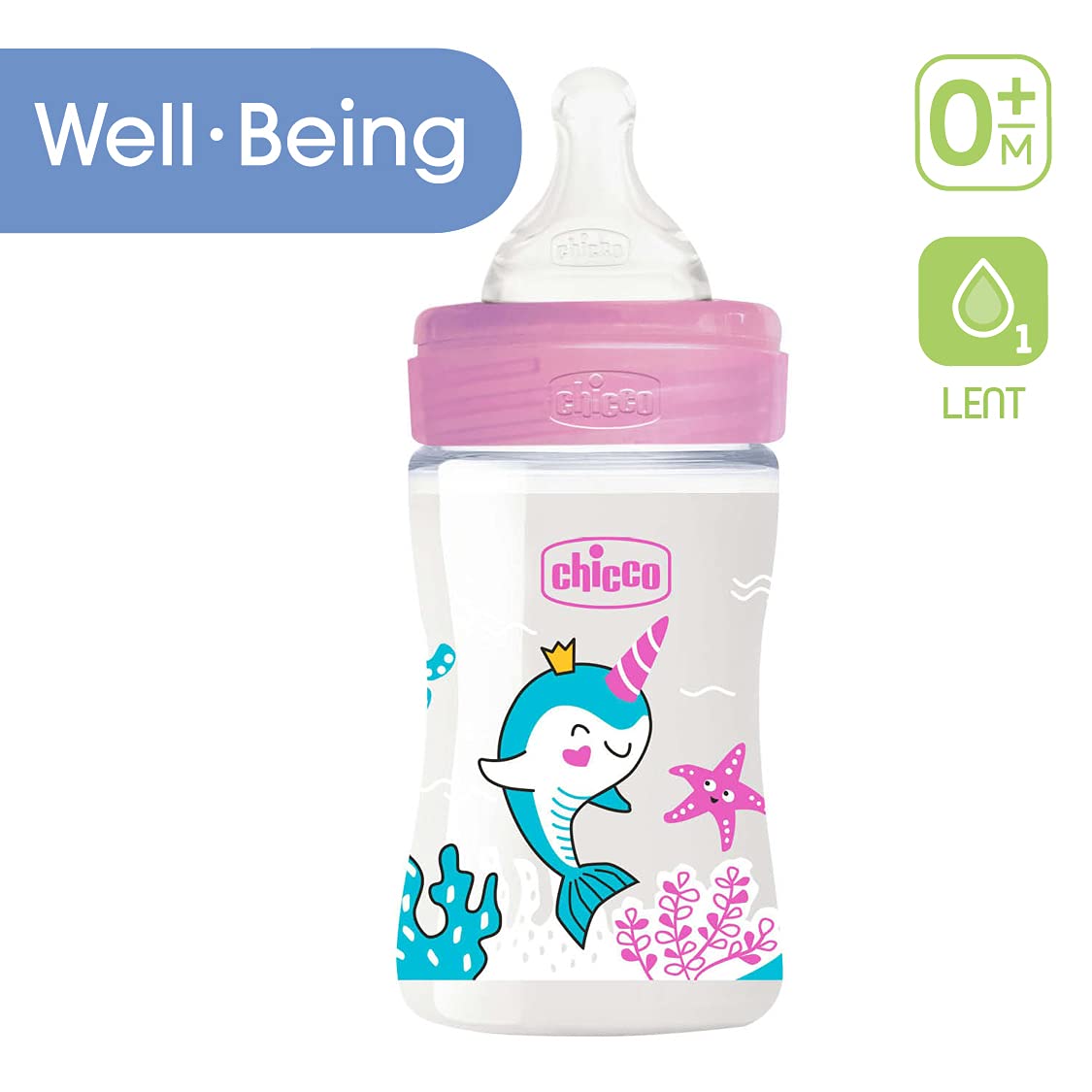 Chicco Biberon Bien-Être Tétine Silicone Flux Lent Rose 0+ Mois 150 ml 1 Unité