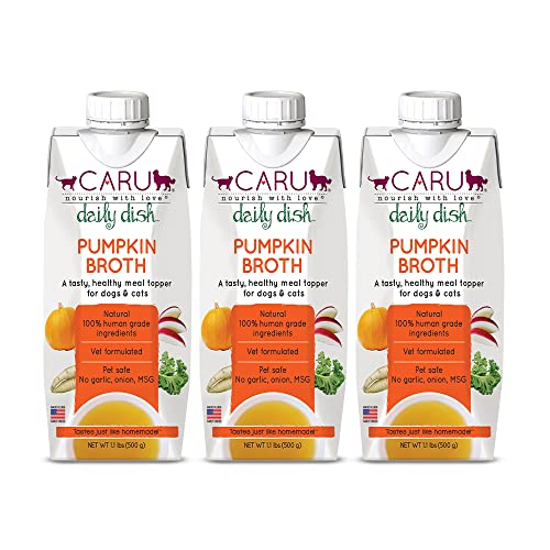 Image of Caru - Daily Dish Pumpkin Broth - Meal Topper for Dogs & Cats - Supports Overall Pet Health - Pour-Over Broth for Wet /Dry Food - Human Grade Ingredients - Non-GMO - Made in USA - 3 Pack