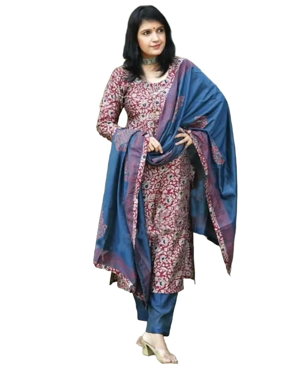 gosriki Women's Rayon Blend Straight Printed Kurta with Pant & Dupatta-picture-30