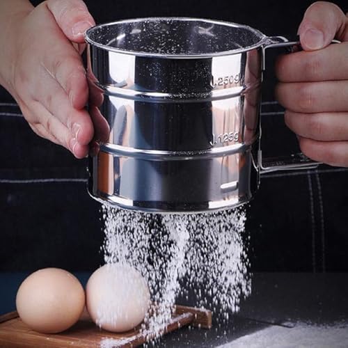 Image of Stainless Steel Flour Sifter with Hand Press Design | Large Atta Chhani
