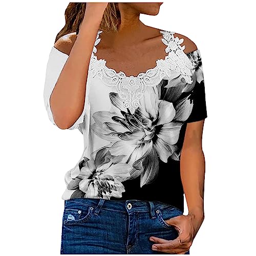 Tunika Damen Sommer Kurzarm Tshirt Modische Spitzenbesatz Bluse...