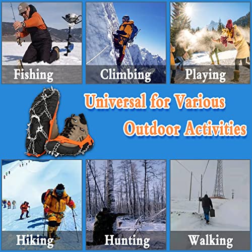 Crampons Ice Cleats 19 Spikes Snow Grips for Hiking Boots Shoes Women Men Boy Girl, Anti Slip Stainless Steel Safe Protect for Fishing Walking Climbing Mountaineering
