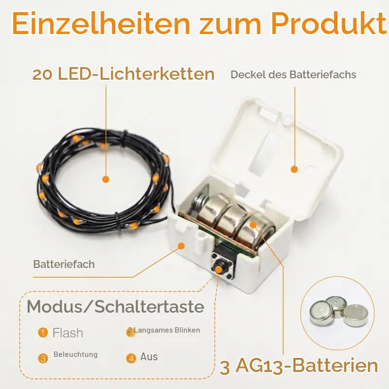 btfarm 12 Stück/3 Modi Lichterkette Batterie, 2M 20 LED Lichterkette Klein – Ansicht 6