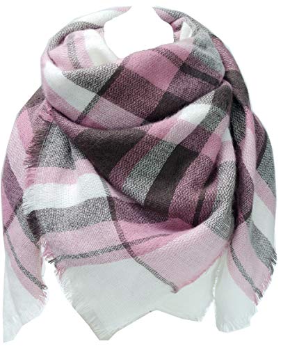 Women's Plaid Blanket Spring Scarf Fashion Long Shawl Chunky Grid Winter Warm Lattice Large Scarf (Mauve)