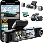 BOTSLAB 4-Channel 360° C'est bon. 3K/4K Avant, arrière et côté triple 1080P Caméras 5,8GHz WiFi, GPS, Contrôle de la voix: 24/7 Mode de stationnement: 128GB SD Carte incluse 12 Garantie de remplacement pour mois