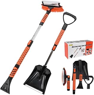 42'' Ice Scraper and Extendable Snow Brush Emergency Snow Shovel Snow Broom with Foam Grip 180° Pivoting Brush Head Snow Scraper for Cars, Trucks, SUVs, Vehicle