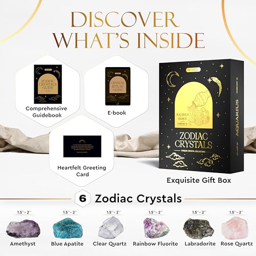 Image of Wyspell Aquarius Crystal Set - 6 Raw Aquarius Crystals and Healing Stones - Aquarius Gifts for Women - Birthday Gifts for Women - Astrology Gifts for Women - Zodiac Crystal Set - Healing Gifts