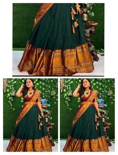 Image of RENVAANI Women's Traditional Kanjivaram Kanchipuram Silk Unstitched Lehenga Choli with Dupatta (PURPLE MAROON DUP FIROZI)