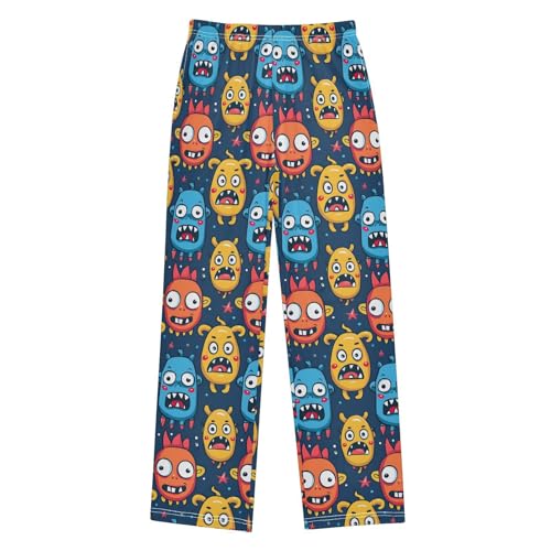 ALAZA Monster Doodle Cartoon Illustration Pattern Design Pajamas Bottoms with Pockets Comfy Pjs Sleepwear Elastic Waistband Pajamas Pants Lounge Pants for 6-14 Years