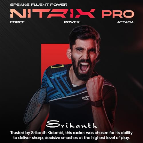 Image of Hundred Nitrix Pro Badminton Racket | Carbon Fibre Frame | Lightweight | Max Tension 32 lbs | Flexible Shaft | Balanced Head-Heavy Design | All-Round & Attack Play | Full Cover Included