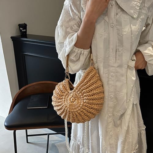 Seashell Bag Handwoven Beach Handbag Shell Purse for Wome Summer Crossbody Satchel with Pearl Strap2
