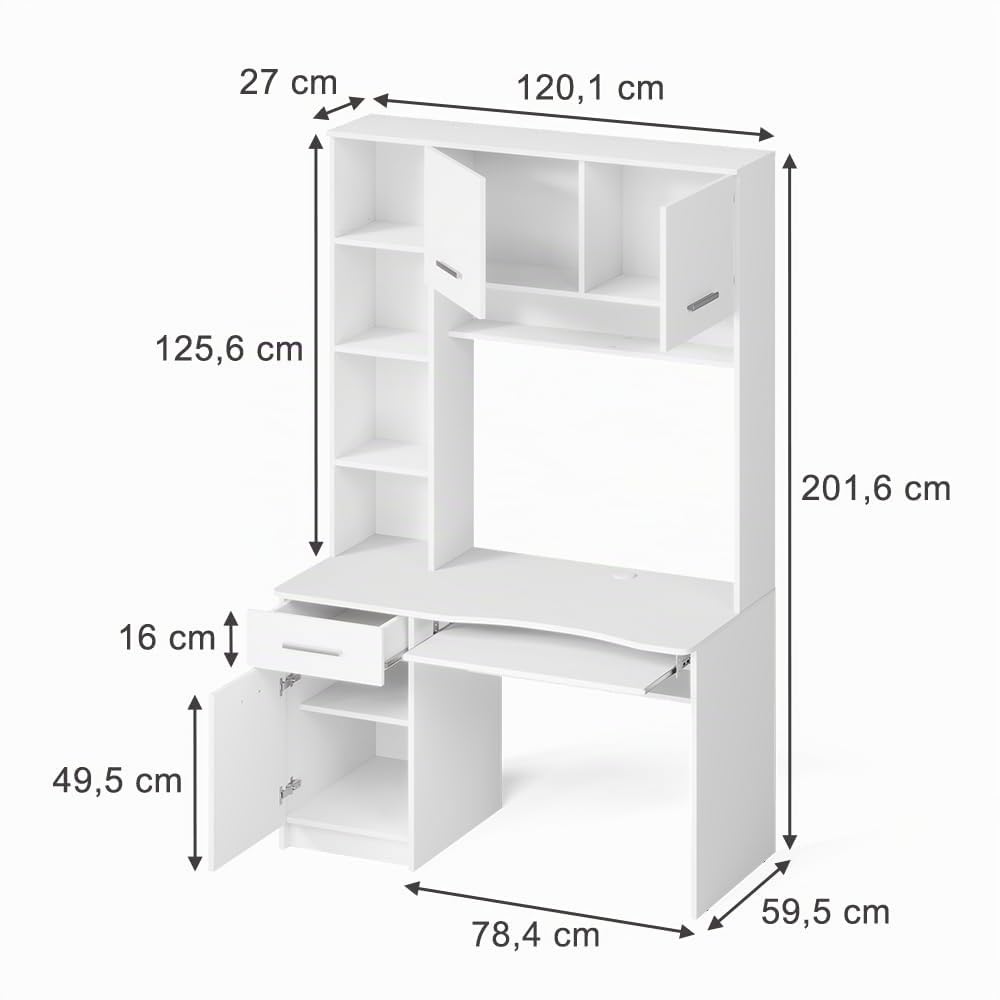 Vicco Schreibtisch Crossline, Weiß, 120.1 x 59.5 cm | mit ausziehbarer Tastaturablage und kombinierbar einsetzbar