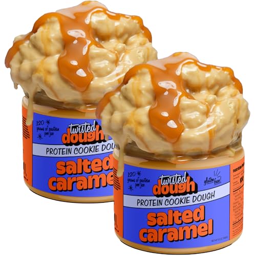 Image of Twisted Dough Protein Cookie Dough, Salted Caramel Flavor, 2 Pack, 100g Protein, Healthy Snacks, Gluten Free Edible Cookie Snack, High Protein Low Carb & Low Sugar Dessert for Kids & Adults, Keto Friendly