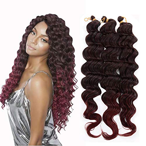 6pack deep wave crochet hair ombre Bohemian Braids Synthetic Deep Wave Braiding Hair Extensions 20inch (20", TBUG)