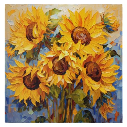 Servilletas de tela con diseño de girasol, acuarela, pintura al óleo, floral, lavables, de gran tamaño, suaves, reutilizables, de satén, para fiestas, eventos, bodas, 50 x 50 cm, calidad de hotel