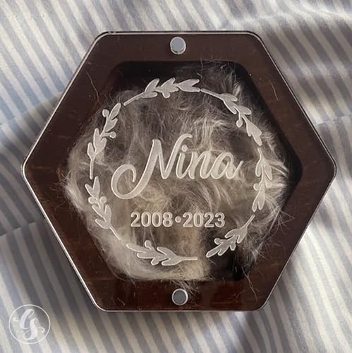 Image of Personalized Pet Hair Keepsake Box for Dog and Cat Fur - Engraved Wood Memorial Box - Unique Customized Gift for Loss of Furry Friend Wooden (Dark Diamand Clear Lid)