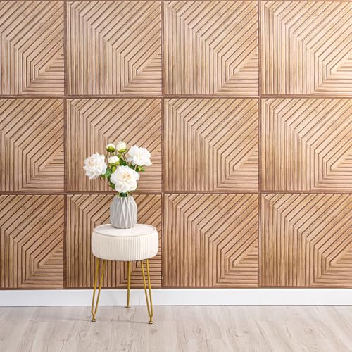 Tokenhigh 10 pannelli da parete 3D, autoadesivi, 30 x 30 cm, effetto legno, impermeabili, staccabili e attaccabili, adesivi decorativi per pareti con stampa con venature del legno (rovere)