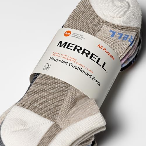 Merrell Unisex Recycled Cushion Crew Sock 6 Pair Pack, Gray Assorted, S/M2