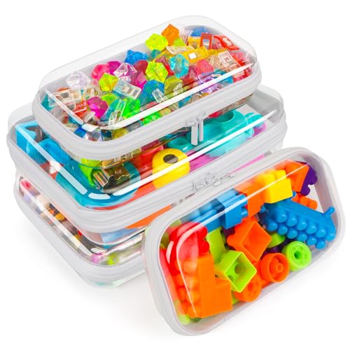 4 Pack Clear Hard Shell Zipper Case for Storage,2M+2S(M:9.66*6.1*1.97in;S: 7.48*14.13*1.97in)Plastic Clear Zipper Case for Travel Organizer,Waterproof Cosmetic Bag,Toiletry Pouch,Toy Storage Bins