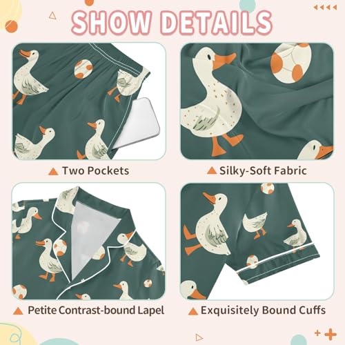 senya Duck Football Satin Summer Pajama Sets Silk Short Sleeve Button Down Sleepwear3