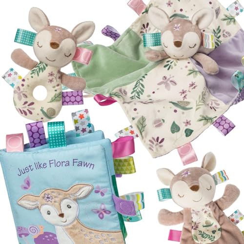 Image of Taggies Soft Cloth Book with Crinkle Paper & Squeaker and Sensory Tags, 6 x 6-Inches, Flora Fawn