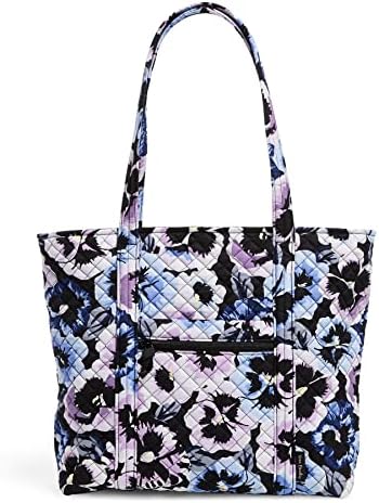 Vera Bradley Women's Cotton Vera Tote Bag, Plum Pansies - Recycled Cotton, One Size