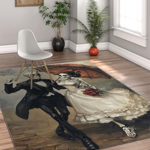 Surreal Kitchen Rug Suit & Wedding Dress Skeletons Embracing Print