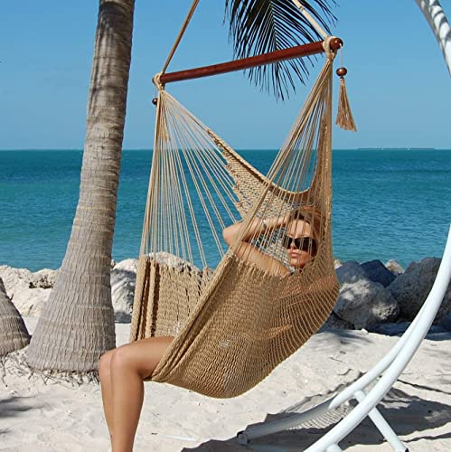 Large Caribbean Hammock Chair - 48 Inch - Polyester - Hanging Chair - Tan #TOP7