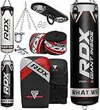 RDX Punch Bag Filled Set Kick Boxing MMA Heavy Muay Thai Training Gloves Punching Mitts Hanging Chain Anchor Ceiling Hook 8PC Martial Arts 4FT, 5FT