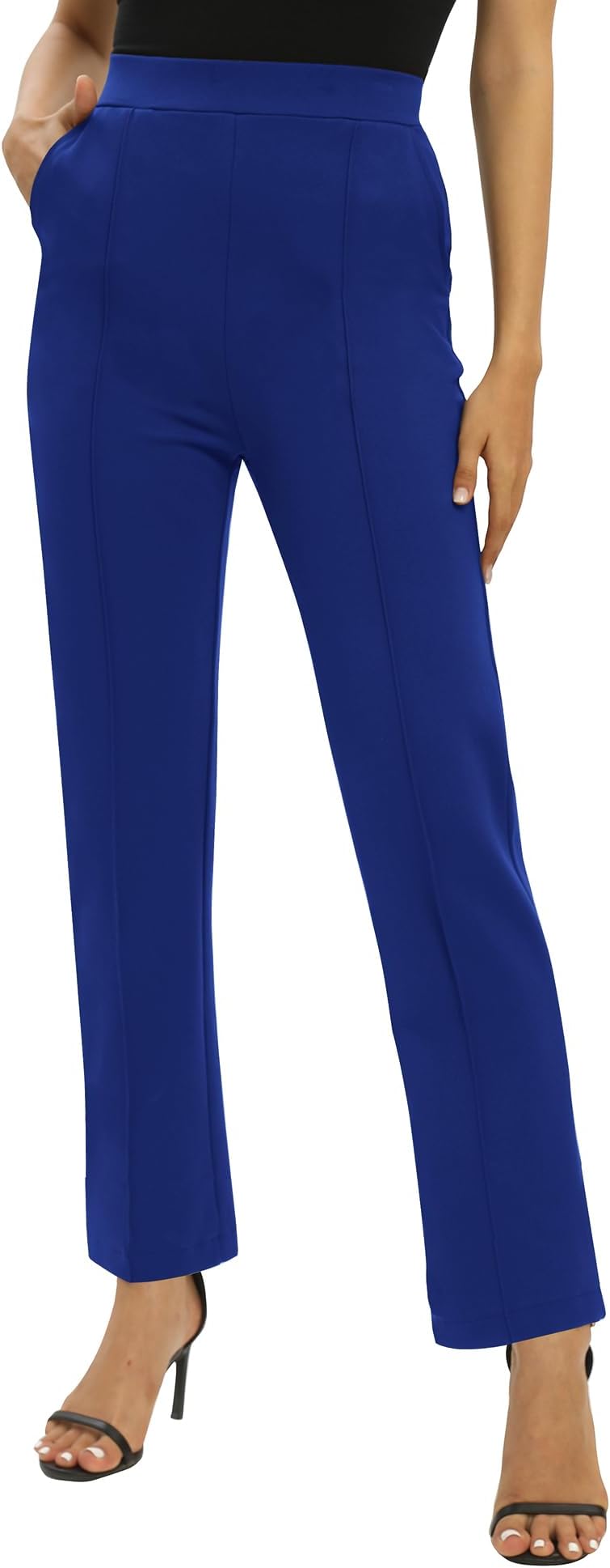 โ Women's Business Office Straight Leg Stretchy Dress Pants Casual Elastic Waist Slacks with Pockets