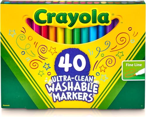 Image of Crayola Ultra Clean Fine Line Washable Markers (40ct), School Supplies, Classroom Teacher Must Haves, Homeschool Essentials, Gifts for Kids, Ages 3, 4, 5 (Pack of 10)