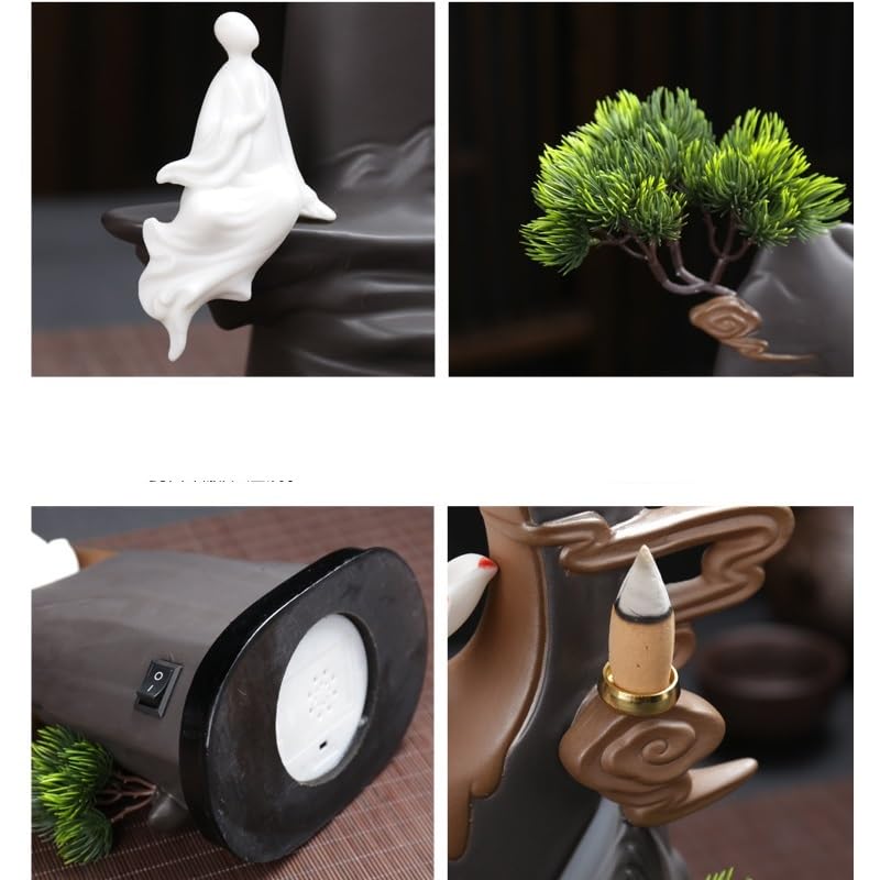 Quemador de Incienso Quemador de Incienso con reflujo de luz LED, decoración Creativa for el hogar, Adornos de aromaterapia Quemador de Incienso en Cascada(A)