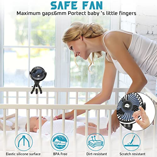 Snawowo Upgraded 4000Mah Baby Stroller Fan, 360°Rotation Mini Portable Fan With Flexible Tripod Clip On Stroller Treadmill Bike Crib Car Seat, Usb Or Battery Powered Handheld Personal Fan (Black) #TOP2
