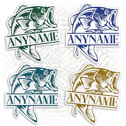 Custom Bass Fish Name Sticker Personalized Fishing Name Decal Stickers Fisherman Fathers Day Waterproof Die-Cut Vinyl Sticker Decal for Kindle Laptop Water Bottle Phone Decal Gifts for Him Her Men