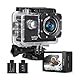 Jadfezy Camera Sport 1080P FHD,Etanche 30M Caméra d'Action grand angle, avec deux piles rechargeables 900 mAh Caméra Sport et kit d'accessoires