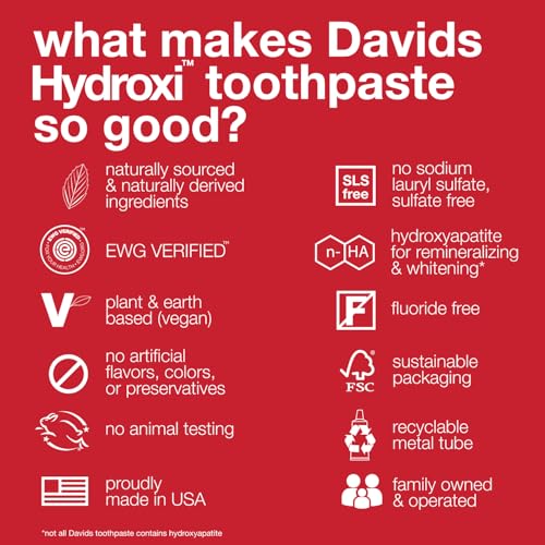 Image of Davids Hydroxi Fluoride Free Nano Hydroxyapatite Toothpaste for Remineralizing, Sensitive Support, Whitening, Antiplaque, SLS Free, Cinnamon, 4oz, Made in USA