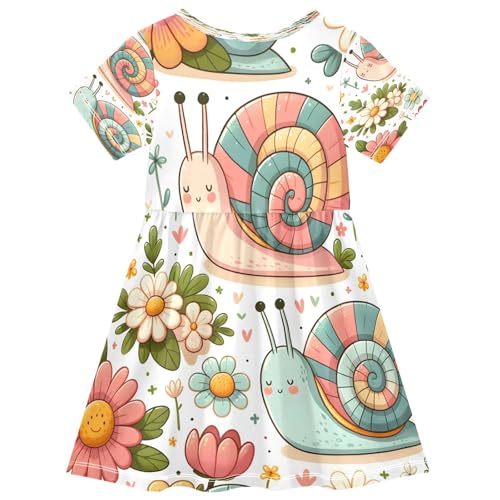 Little Girls Dress Short Sleeve Toddler Summer Sundress 2-8T Colorful Daisy Snail2