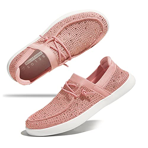 Image of BELOS Women's Rhinestone Lace Up Loafers Shoes | Comfortable Slip On Mesh Knit Walking Shoes Fashion Lightweight Sparkly Glitter Sneaker