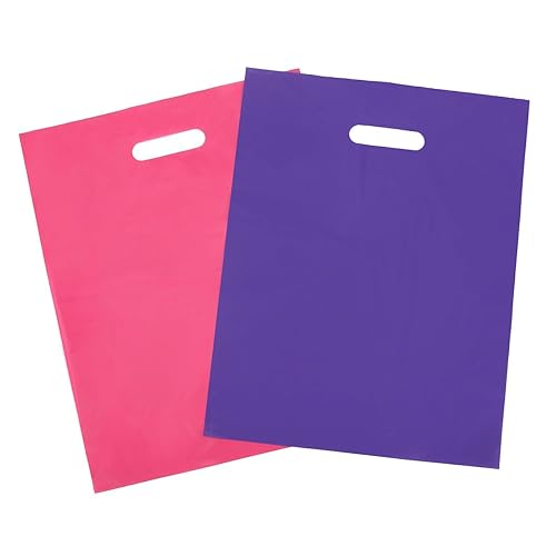 Miniatura 5 de 100 Bolsas 12x15 plástico color rosa y morado brillante para compras, con asas