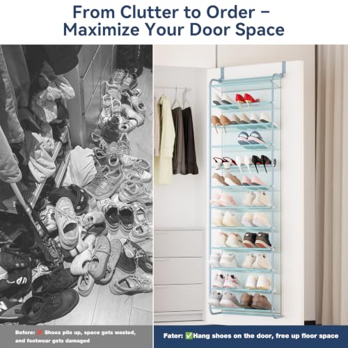 Image of Whitmor 36 Pair Over the Door Shoe Rack,12 Tier Hanging Shoe Organizer with Metal Frame & Mesh shelves, Heavy Duty Shoe Storage Holder for Door,No Drill Installation, 74 inch H x 21.7 inch W x 7.5 inch D, Blue