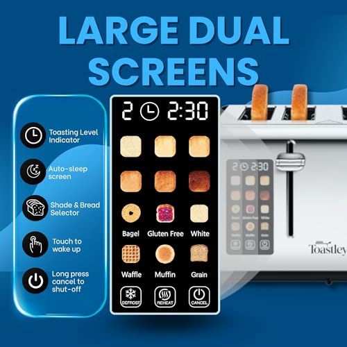 4-Slice Toaster with Touchscreen Controls, Extra-Wide Slots, Bagel & Defrost Settings, Digital Countdown Timer, Dual Independent Panels, 1760W, Matt Black - Image 4