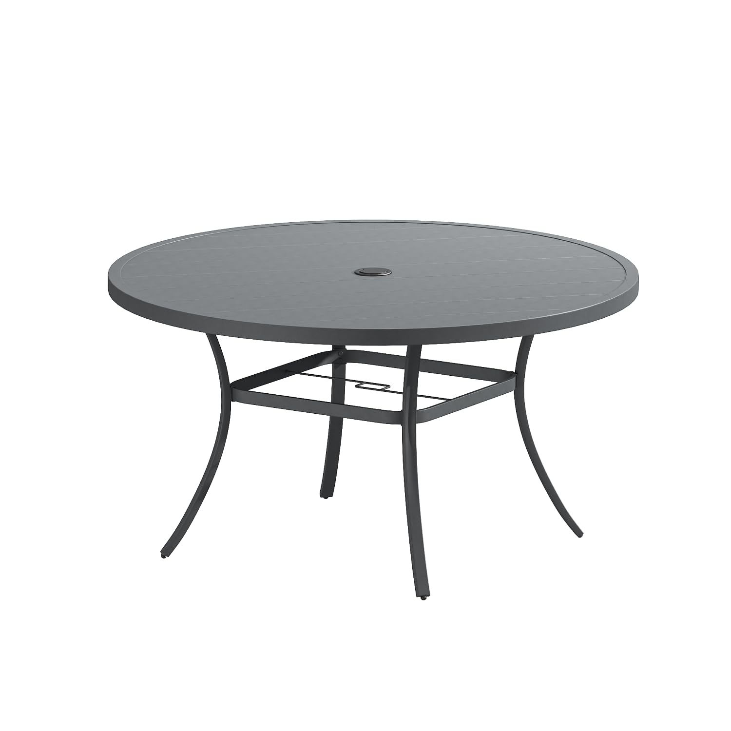 VICLLAX 53" Round Patio Table, Outdoor Dining Table for 8 with Umbrella Hole for Garden Lawn Deck Backyard, Dark Grey