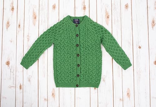 Image of SAOL Aran Cardigan for Kids: 100% Merino Wool, Crew Neck, and Button Front - Made in Ireland