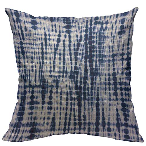 VERSUSWOLF Throw Pillow Covers White Shibori Indigo Blue Tie Dye Pattern Navy Batik Abstract Cotton Linen Decorative Square Pillowcases Cushion Cover 18 X 18 Inch